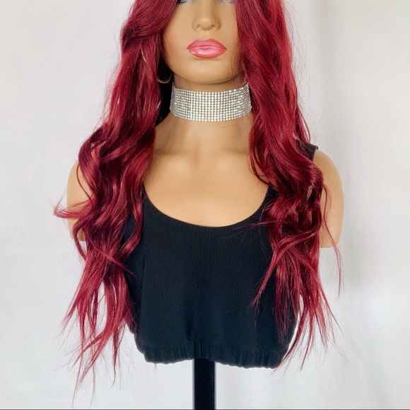 22” Ombre Burgundy “Put On & Go” Premium Synthetic Fiber Wig - Picture 9 of 13